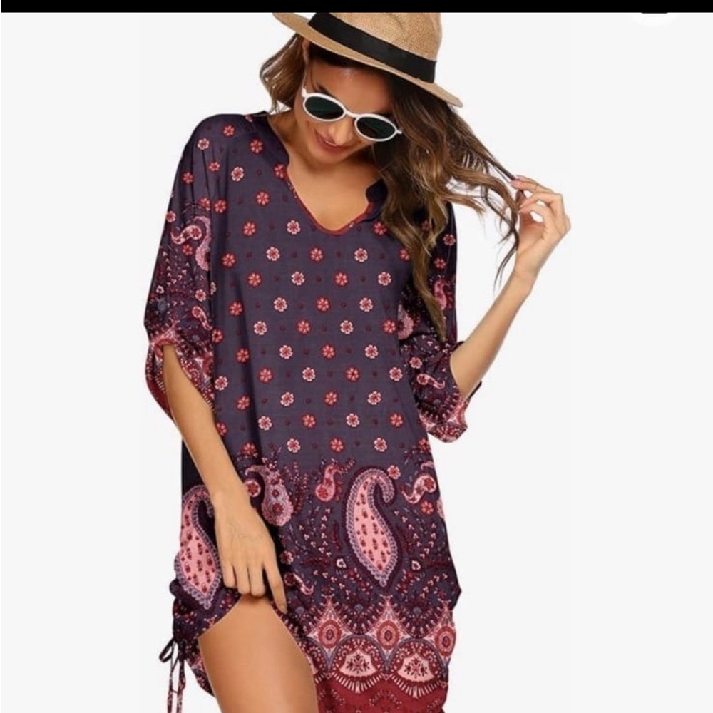 HOTOUCH Womens Swimwear Swimsuit Cover Up Shirt 3/4 Roll Up Sleeve Bikini Bathin